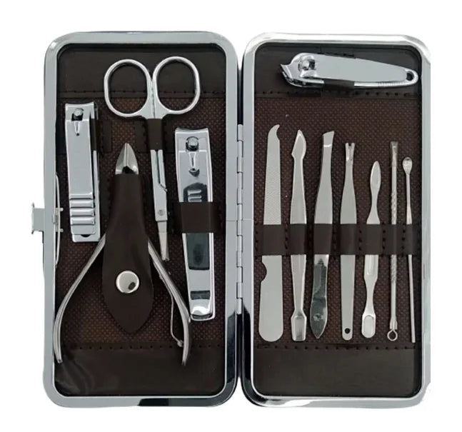 Kit de Unhas Profissional de Aço Inoxidável - 12 Peças